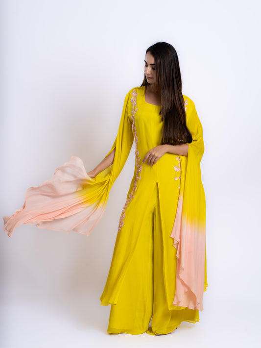 EMBELLISHED CAPE SLEEVES SET WITH PARELLEL PANTS