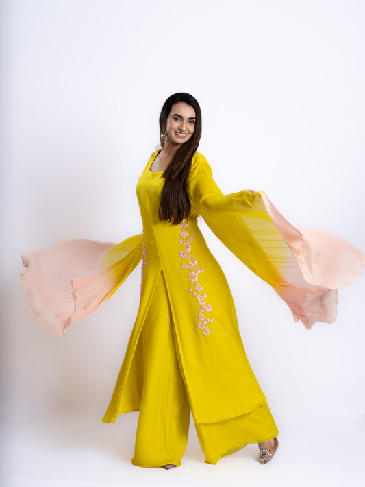 EMBELLISHED CAPE SLEEVES SET WITH PARELLEL PANTS