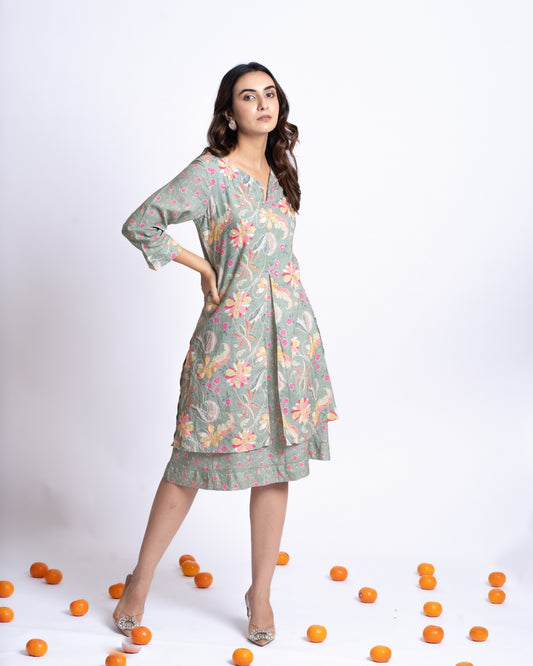 LINEN DRESS WITH OVERLAPPING KURTA STYLE
