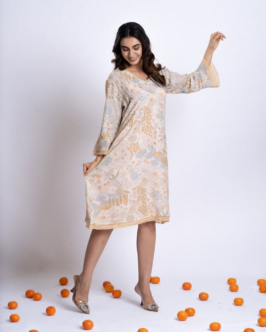 LINEN DRESS WITH ORGANZA SLEEVE DETAILING