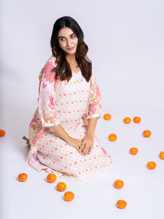 LINEN FLORAL PRINTED DRESS