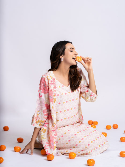 LINEN FLORAL PRINTED DRESS