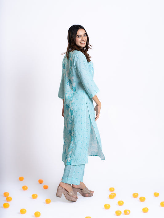 SKY BLUE LONG KURTA CO-ORDINATE SET