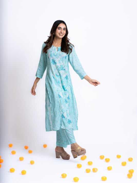 SKY BLUE LONG KURTA CO-ORDINATE SET