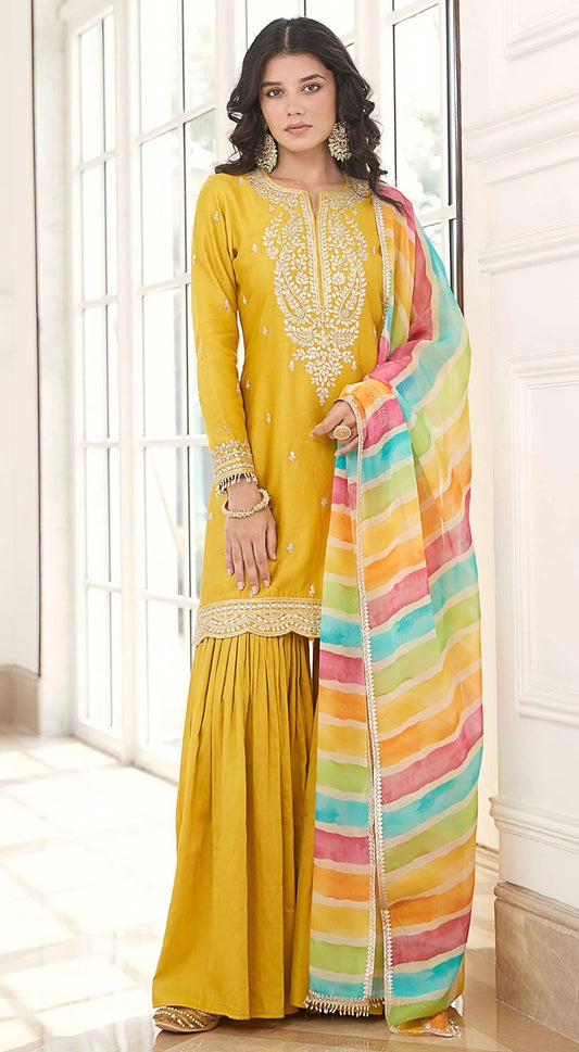 SHARARA SET WITH CONTRASTING DUPATTA