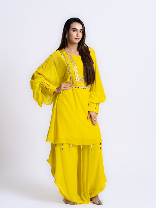 EMBELLISHED CO-ORD SET WITH BALLOON SLEEVES KURTA AND PANT