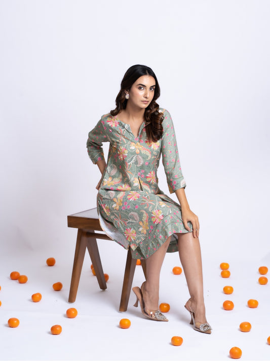LINEN DRESS WITH OVERLAPPING KURTA STYLE