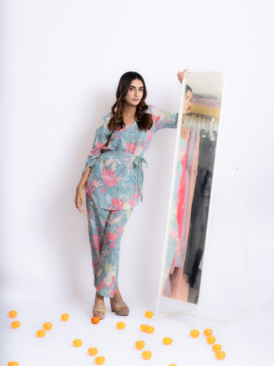 LINEN BELTED FLORAL CO-ORDINATE SET