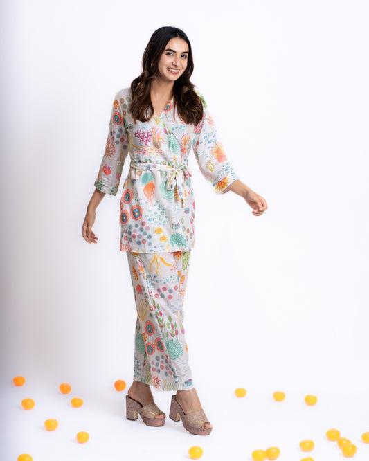 LINEN CO-ORDINATE SET OVERLAPPING TOP