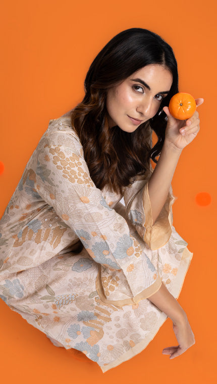 LINEN DRESS WITH ORGANZA SLEEVE DETAILING